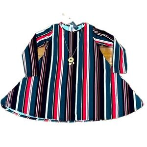 NWT Technicolor Striped Tunic Tent Dress 70s Glam
Size L And Necklace